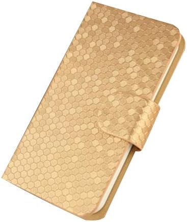 Card Holder Flip Premium Pu Leather Shiny Beehive Pattern Cover Case for New Apple Iphone 6 4.7'' Inch (2014 Released) Not Suits for Apple Iphone 6 Plus 5.5'' Inch (Gold)