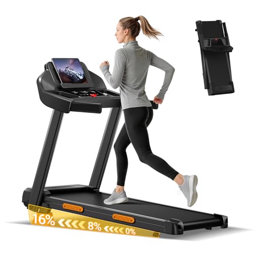 Folding Treadmill with 16% Incline, 4-in-1 Foldable Treadmill 12KM/H for Home, 3HP Running Jogging Machine, 180KG Capacity Quiet Electric Machine for Office Gym, 3 Screen LED Display & 12 Programs
