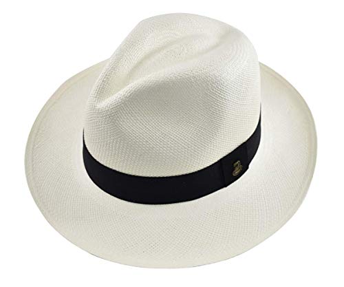 Original Panama Hat - White Classic Fedora - Black Band - Toquilla Straw - Handwoven in Ecuador (Small | 54cm)