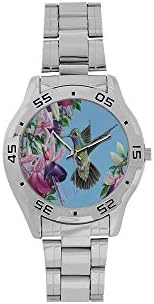 Fathers/Boyfriends Gifts Cute and Beautiful Hummingbird Men's Stainless Steel Analog Watch