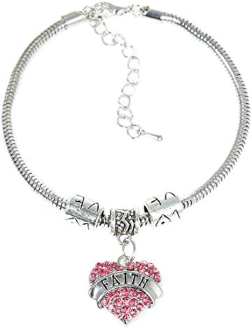 Souarts Antique Silver Color Faith Pink Rhinestone Heart Charm Snake Chain European Bracelet 20cm