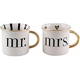 Glory Haus Handpainted Gold Mr. & Mrs. Mug Set - Elegant Wedding Gift for Couples, 16 oz Coffee, Hot Chocolate, and Tea Mugs, Couple Cups for Anniversaries, Bridal Showers, and Newlyweds, Unique Gifts