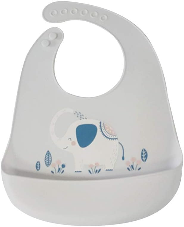 Difcuy Baby Infant Child Toddler Newborn Products, Maternal Baby Supplies,Animal Print Waterproof Adjustable Baby Bib with Pocket Feeding Saliva Apron - Grey Elephant#