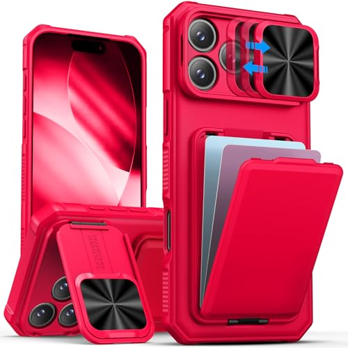 SSLOTSCASE for iPhone 16 Pro Max Case with Card Holder, Red