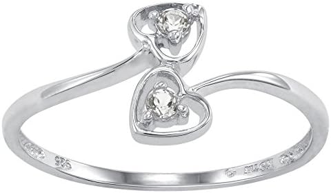 ArtCarved Dainty Heart Simulated White Spinel April Birthstone Ring, Sterling Silver, Size 6