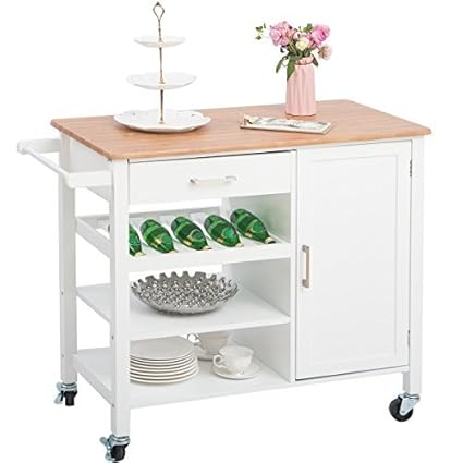 White Kitchen Cabinets With Espresso Island merax kitchen island rolling cart with storage cabinets natural and espresso finish white