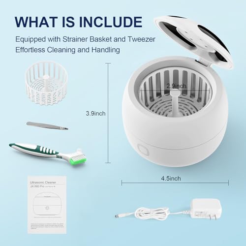 Ultrasonic Retainer Cleaner, ZYREX 45kHz Retainer Cleaner Machine, 24W Ultrasonic Cleaner with 4 Modes for Dentures, Night Guards, Mouth Guards, Toothbrush Heads, Jewelry, 200ML Portable (white)