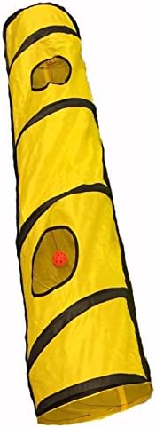 Shop4Omni Kitty Cat Play Tunnel Pet Toy - Four Exit Holes - 4 Feet Long (Yellow)
