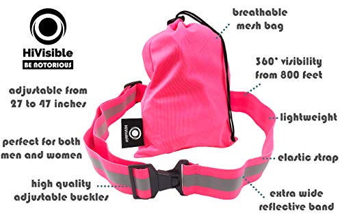 High Visibility Reflective Belt, Army PT Belt. Reflective Running Gear for Men and Women for Night Running Cycling Walking. Military Safety Reflector Strips (Pink Belt + Bag)