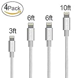 MoonKong PowerLine MFi Certified, iPhone Charger 4Pack 3/6/6/10FT Nylon Braided 8 pin Charging Cables USB Charger Cord,Lighting cable for iPhoneX/8/7/7Plus/6s/6sPlus/6/6Plus/5/5S/ iPad and iPod(white)
