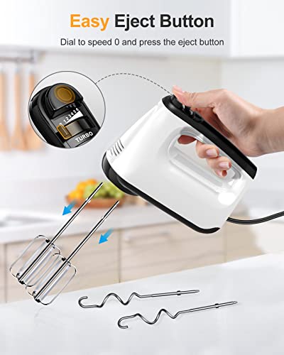 Vecuni Hand Mixer, 250W 6-Speed Mixer Electric Handheld, Egg Beaters Baking Beaters with Turbo Boost & Eject Button, Portable Kitchen Mixer with Dough Hooks for Easy Whipping, Cream, Cake, Cookies