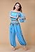 ZLTdream Belly Dance Chiffon Long Sleeves Top and Lantern Coins Pants Light Blue