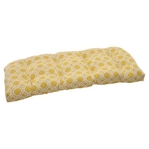 Pillow Perfect Indoor/Outdoor Rossmere Wicker Loveseat Cushion, Yellow