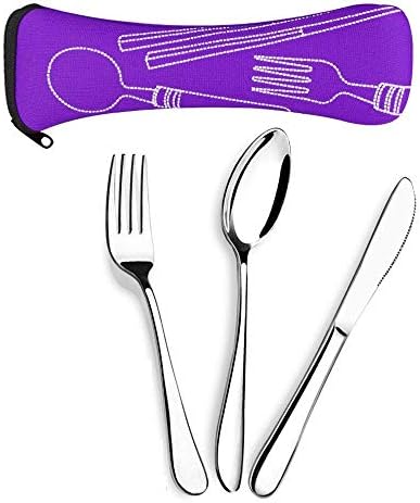 Aigemi 6 Piece Stainless Steel Flatware Set,Knife Fork Spoon Portable Travel Silverware Set with Carrying Case for Lunch Bag Traveling Camping