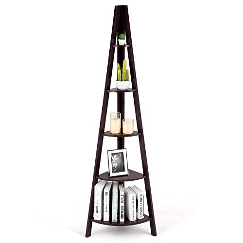 Tangkula 5 Tier Corner Shelf, 69 Inch Tall Corner Bookshelf, 5 Shelf