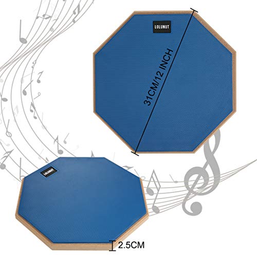 LOLUNUT 12 Inch Silent Drum Pad, Dumb Drum Beginner Rubber Practice Pad, with 5A Drum Sticks (12 Inch Blue)