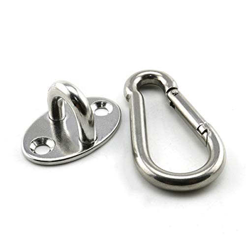 Lind Kitchen 2-Pack M6 Ceiling & Wall Mount Hanging Hardware Fitting Set 304 Stainless Steel Heavy Duty Oval Pad Eye Hook Plate + Snap Hook for Yoga Hammock Swing Marine Boat Accessories