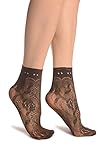 Brown Roses Lace With Comfort Top Ankle High Socks - Socks