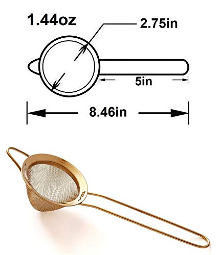 Tea and Cocktail Strainer - Premium 304 Stainless Steel (18/8), 2.75" Conical Fine Mesh Strainer - Tea and Bar Strainer, by Proto Future (Gold) - Thumbnail 2