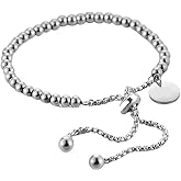 COLORFUL BLING Stainless Steel Classic Beaded Round Charm Adjustable Size Bracelet Holiday Wedding Birthday Statement Anniversary Valentines Bracelet