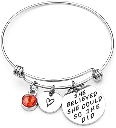 AISHOW She Believed She Could So She Did Inspirational Birthstone Charm Expandable Stainless Steel Bangle Bracelet - Birthday Gifts for Women Girls (01-January Garnet)