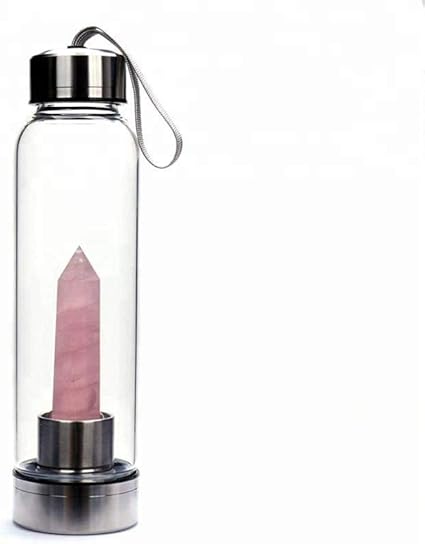 Amazon.com: Botella de agua de cristal de cuarzo rosa con gema reutilizable de cristal para curación, varita de curación, botella de agua de cristal opelisco, cuarzo natural: Sports \u0026 Outdoors
