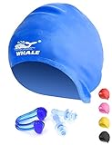 Large Swim Cap for Long Thick and Curly Hair Waterproof Silicone Swimming Caps For Women Men And Kids Ear Protection for Swimming Single Pack With Ear Plugs and Nose Clips