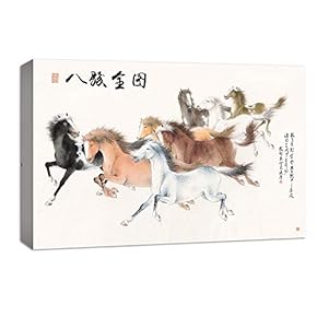 NWT Canvas Wall Art Chinese Eight Horses Painting...