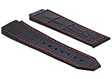 24MM ALLIGATOR LEATHER RUBBER BAND STRAP CLASP FOR HUBLOT H BIG BANG BLACK RED S
