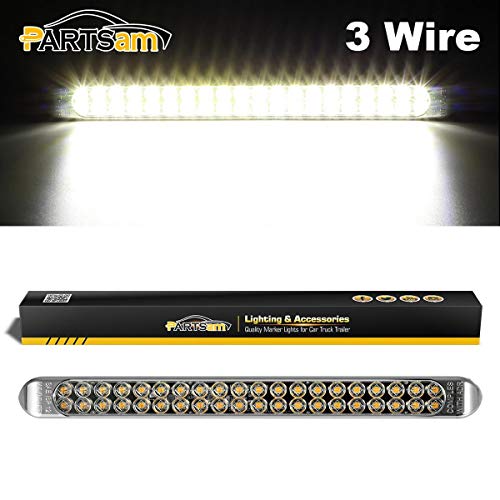 Partsam 17 Inch White Led Truck Trailer Light Bar 40 LED Clear Lens Dual Row Surface Mount, White 17″ LED Waterproof Light Bar Backup Reverse Dome Interior Side Marker for Truck Trailer RV