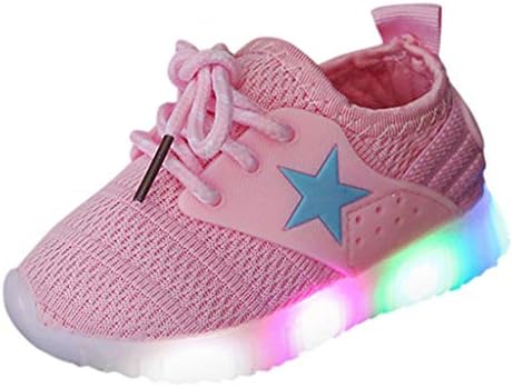 iYBWZH Baby Sport Shoes Sneakers for 1-11 Years,Little Kids Infant Baby Girls Boys Outdoor Tennis Walking Running Sport Star Mesh Shoes with LED Light(Pink,CN-30/5.5-6Y)