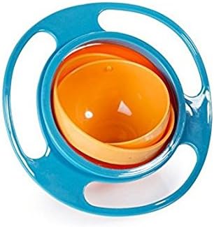 DK FENG Gyro Bowl-Spill Resistant Kids Gyroscopic Bowl with Lid Smooth 360 Degrees Rotation For Children Of All Ages (Blue)