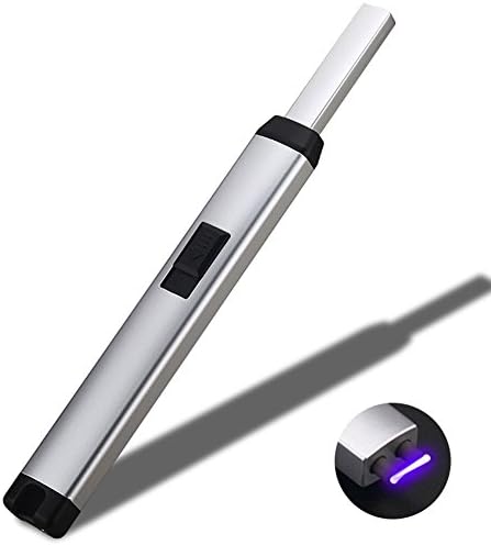 Candle Lighter Electric USB Rechargeable Flameless &amp; Windproof Lighter Arc Pulse Lighter for Candle, BBQ, Kitchen Stove, Fireplace, Cigar, Camping (Silver)