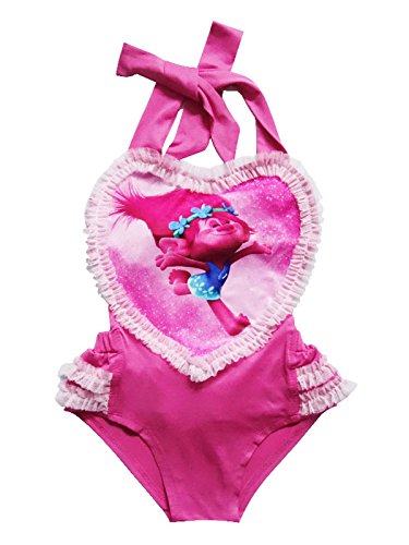 Wengift Trolls Cute Love Heart One Piece Summer Swimwear Girls Princess Swimsuit