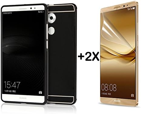 Ceoamzus Huawei Mate 8 Luxury Aluminum Metal Bumper Frame Case + 2PCS Clear LCD Screen Protector Film(Black)