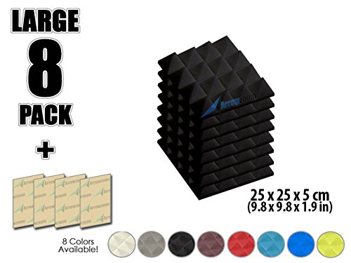 ArrowzoomNew 8 Pieces of (9.8 in X 9.8 in X 1.9 in) Soundproofing Insulation Pyramid Acoustic Wall Foam Padding Studio Foam Tiles AZ1034 (Black)