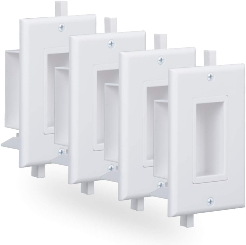 Cable Pass Through Wall Plate with Fly Mounting Wings Side Opening