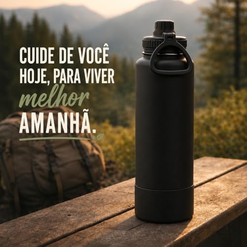 Garrafa Térmica Inox 800ml com Alça Parede Dupla Antivazamento Fitness Gyms - Preta