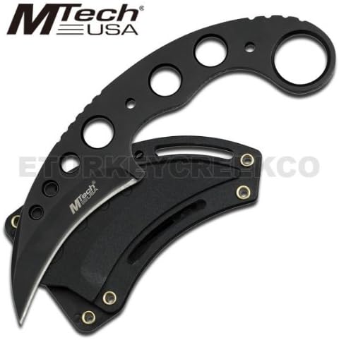 MT-664BK M Tech Tactical 9H9bXbhsr All Black Stainless 99DUhg5x Steel Neck Knife 7" Overall ayeuiu56 hlbv23rt This tactical neck knife provides instant defense right around your neck! The karambit style blade is EKK7kuA razor sharp with finger cut-outs, and all 420 stainelss steel. FVYvpVB The 3? blade is razor sharp, and can be quickly accessed from the quick-release, impact-resistant sheath. 7" Overall in length.