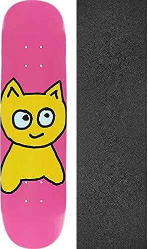 Meow Skateboards Big Cat Pink Skateboard Deck - 7.25" x 29" with Mob Grip Perforated Black Griptape - Bundle of 2 Items