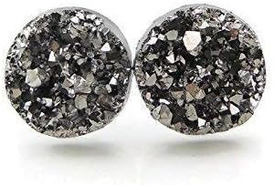 Pretty SmartPretty Smart Faux Druzy Stone Earrings Metal-Free Plastic Posts 12mm (Gunmetal Grey)