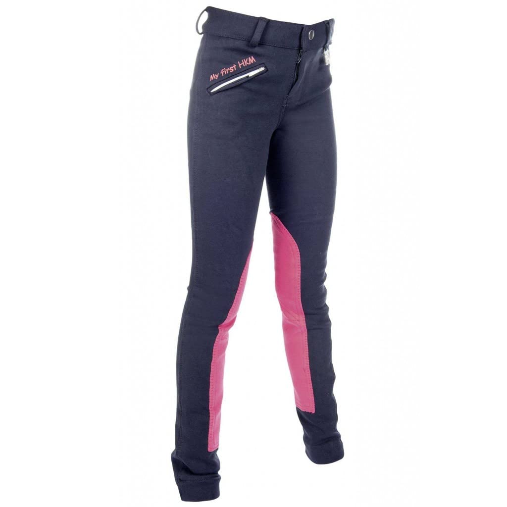 HKM Girl's My First Riding Breeches, Navy/Dark Pink, 8/9 Years