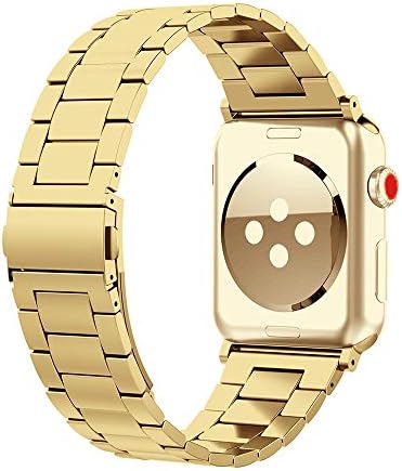 Omter Ultra-thin Lightweight Band Compatible with Apple Watch 44mm 42mm,Upgraded Men Metal Stainless Steel Strap Bracelet Wristband Compatible iWatch Series SE /6 /5 /4 Series 3 /2 /1(Gold 44mm 42mm)