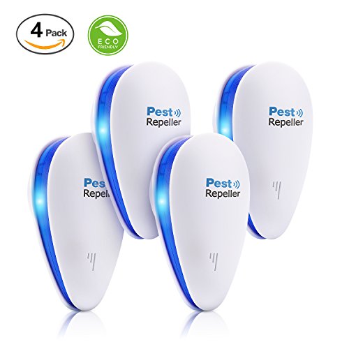 [2018 UPGRADED] Ultrasonic Pest Control Repeller - Electronic Pest Repeller, Pest Control - Repel Mouse, Bed Bugs, Mosquitoes, Spiders, Roaches, Non-toxic Eco-Friendly, Human & Pet Safe (4 PACKS)