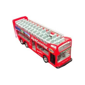 Kinsfun Die Cast Metal 6 Nyc Sightseeing City Tour Red Double Bus Pull Back Action