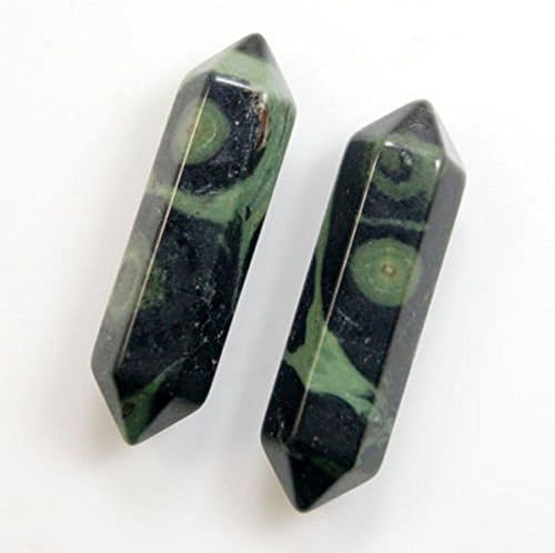 jennysun2010 2 Pcs Natural Rhyolite Gemstone Hexagonal Pointed Reiki Chakra Raw Wand Pendant Beads Healing DIY Jewelry Crafts