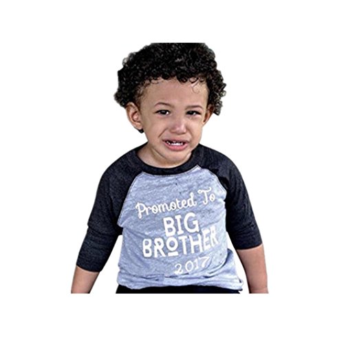Muxika Toddler Kid Baby Boy Short Sleeve "Promoted to Big Brother" Print T-Shirt (18M, Gray)