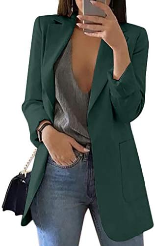 HeLov Women's Long Sleeve Solid Color Turn-Down Collar Coat Ladies Business Suit Cardigan Jacket Suit Blazer Tops