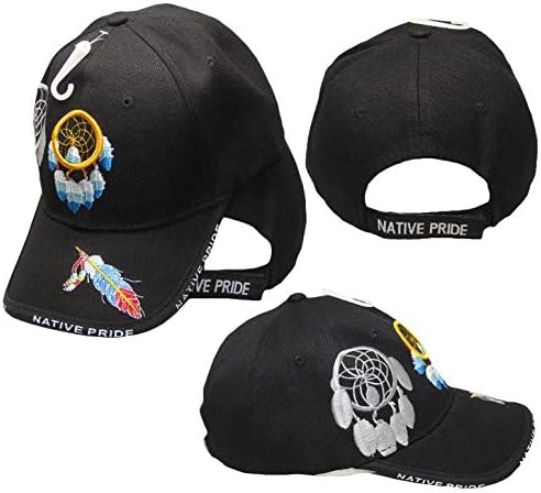 Native Pride Dream Catcher and Feather Shadow Black Embroidered Cap Hat (RAM)