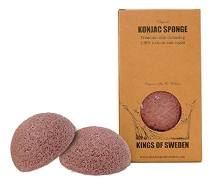 Kings of Sweden Konjac Schwamm Rosa Tonerde (2er Sparpackung) Gesichtsreinigungsschwamm für müde und reife Haut, 100% natürli